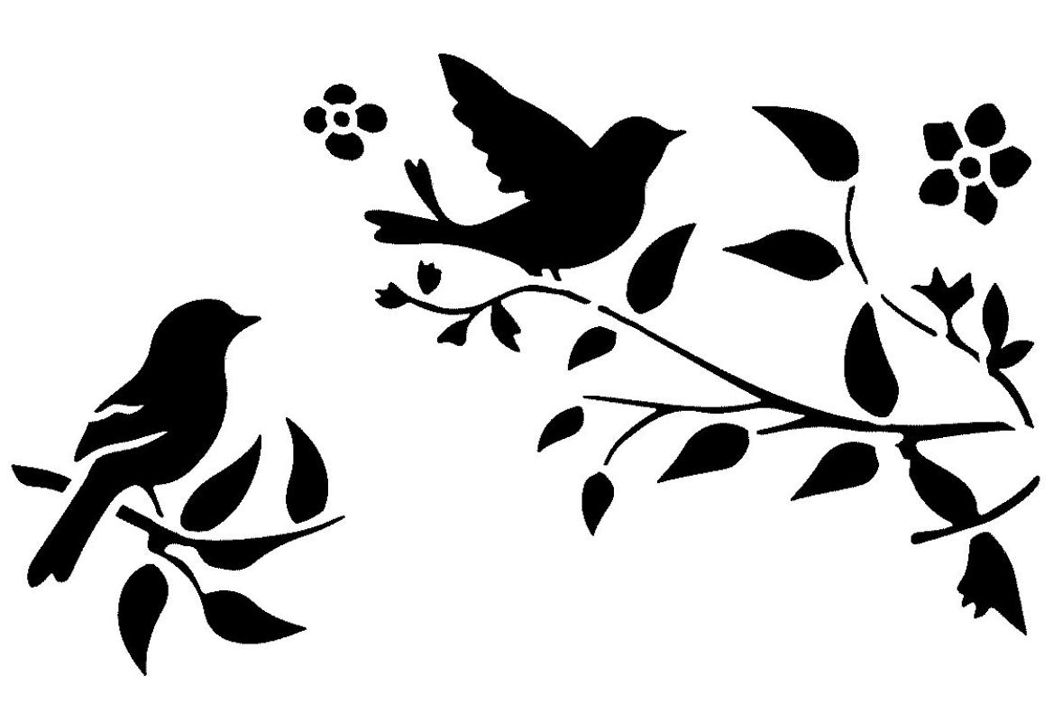 Schablone mit Blütenzweig und Vögeln DIN A 4